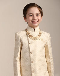 Manyavar Boys Boys Cream Diamond Patterned Angrakha Style Indo Western Set