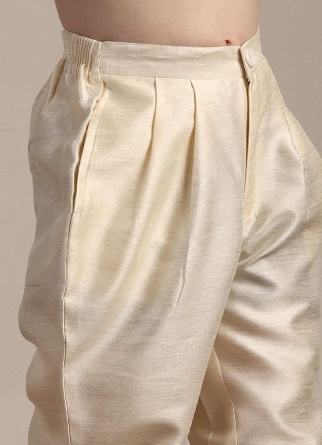 Manyavar Boys Boys Cream Diamond Patterned Angrakha Style Indo Western Set