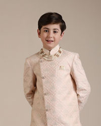 Manyavar Boys Boys Shell Pink Geometric Patterned Indo Western Set