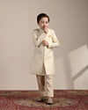 Boys Cream White Scallop Patterned Sequined Indo Western Jacket image number 2
