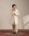 Manyavar Boys Boys Cream White Scallop Patterned Sequined Indo Western