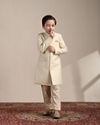 alt message - Manyavar Boys Boys Cream White Scallop Patterned Sequined Indo Western Jacket image number 2