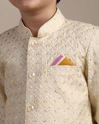 Manyavar Boys Boys Cream White Scallop Patterned Sequined Indo Western Jacket