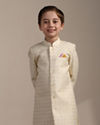 Boys Cream White Scallop Patterned Sequined Indo Western Jacket image number 0