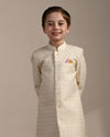 Manyavar Boys Boys Cream White Scallop Patterned Sequined Indo Western