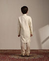 Boys Cream White Scallop Patterned Sequined Indo Western Jacket image number 4