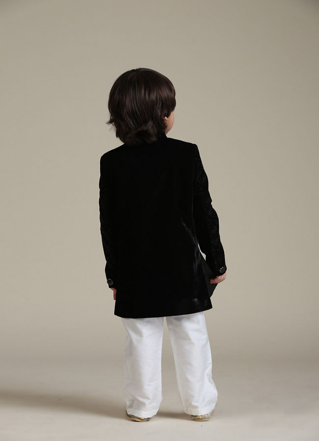 Manyavar Boys Velvety Black Boys Indo Western