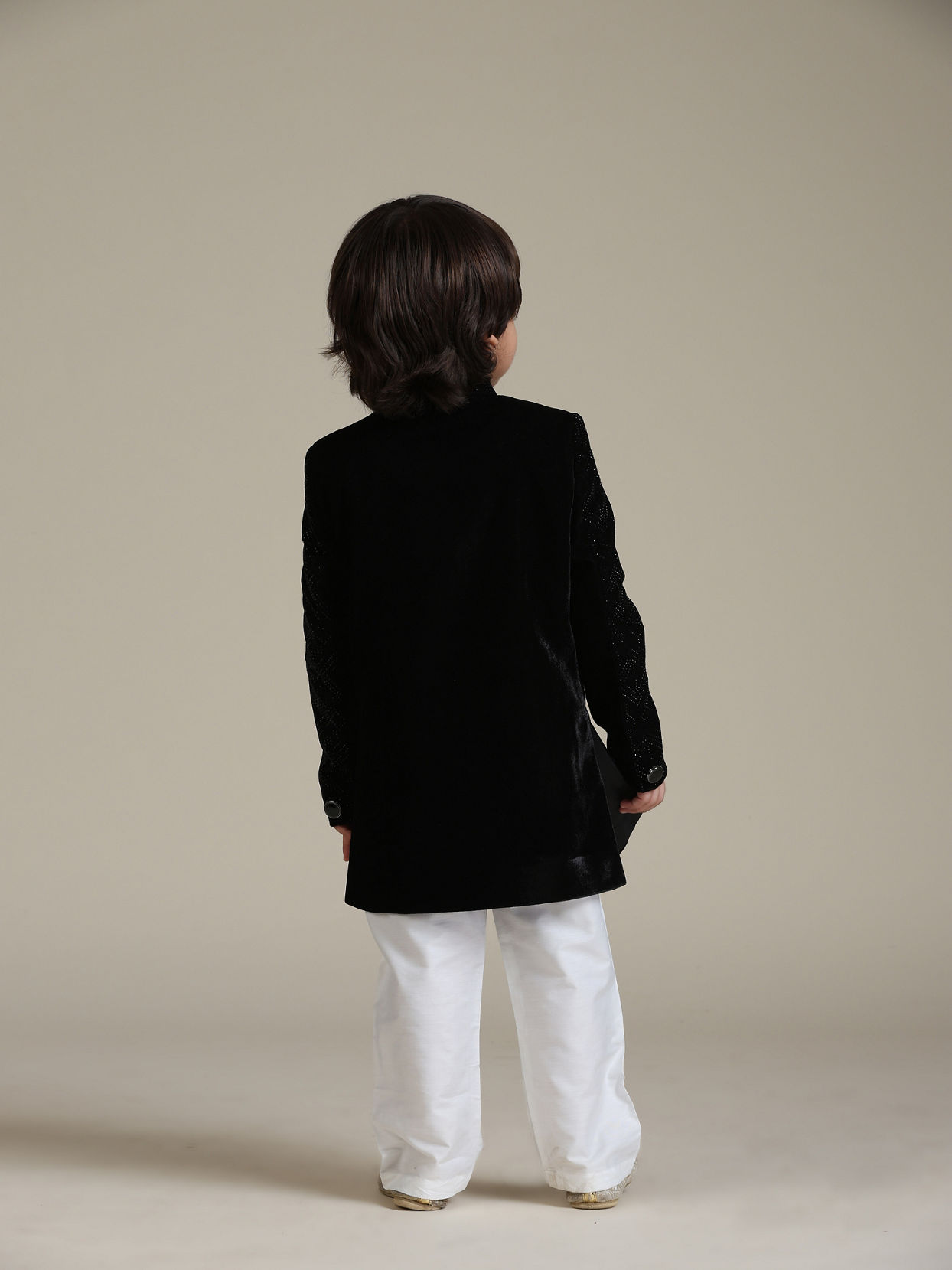 Manyavar Boys Velvety Black Boys Indo Western