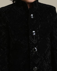 Manyavar Boys Velvety Black Boys Indo Western