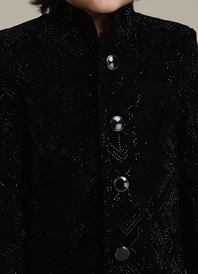 Manyavar Boys Velvety Black Boys Indo Western