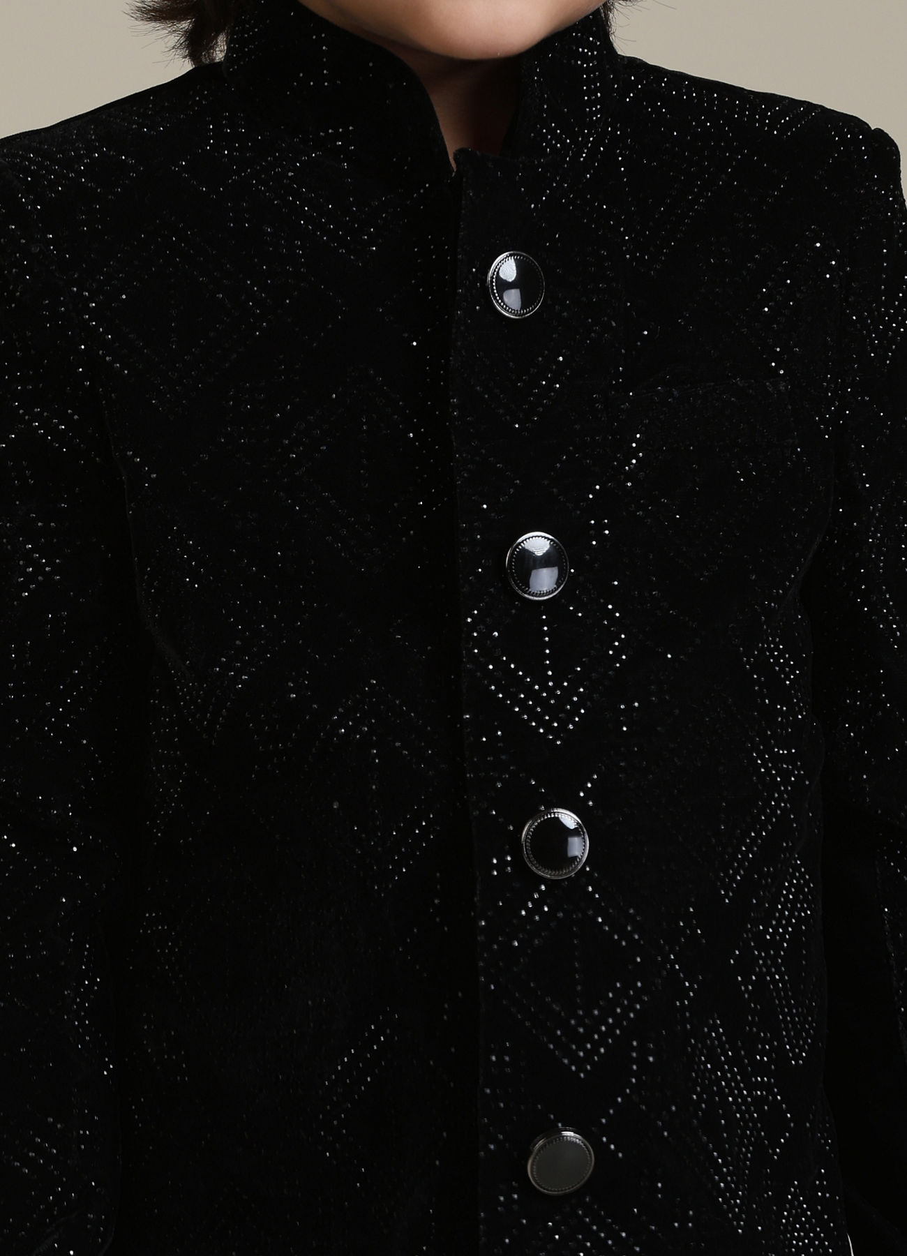 Manyavar Boys Velvety Black Boys Indo Western