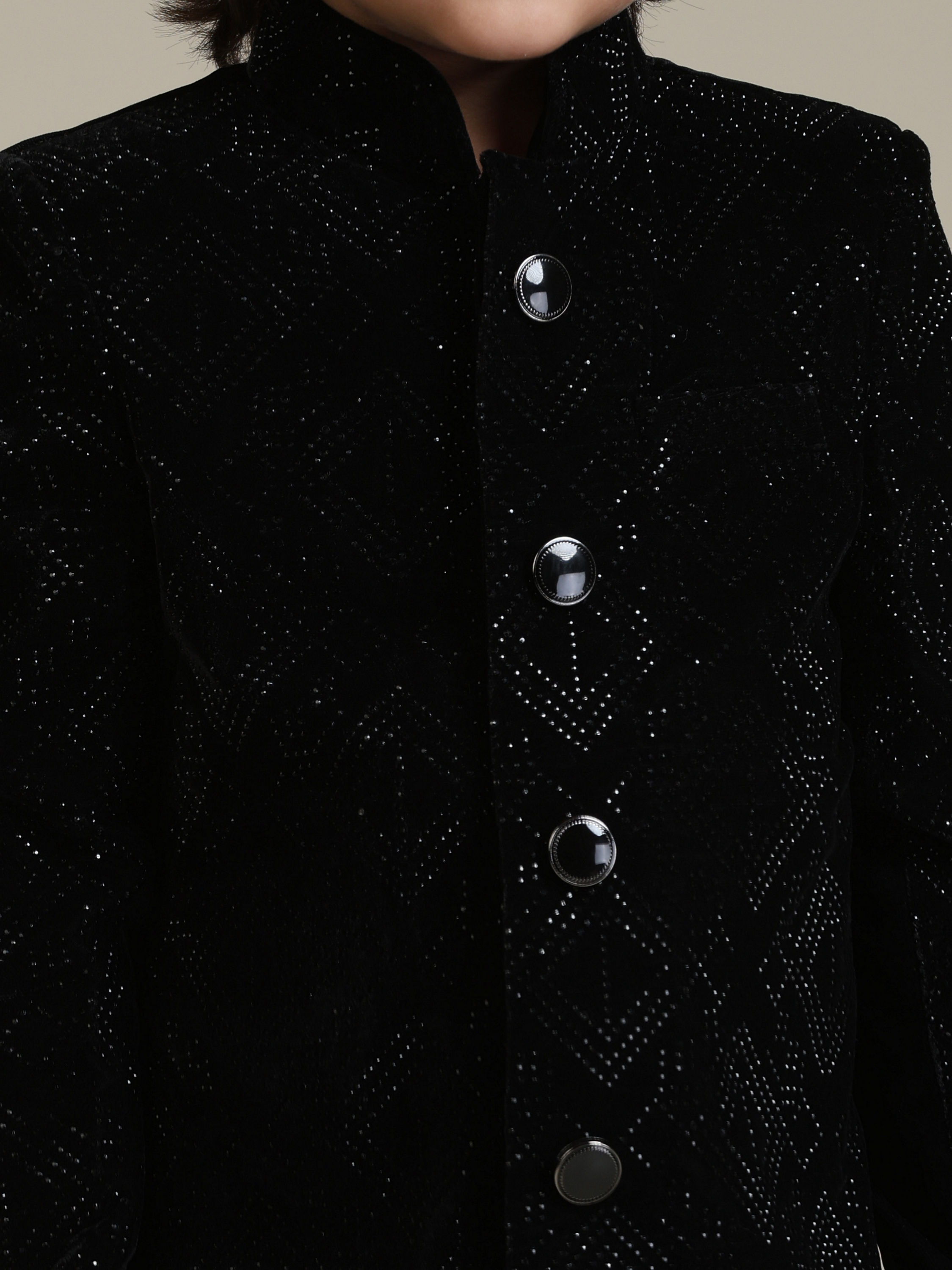 Manyavar Boys Velvety Black Boys Indo Western