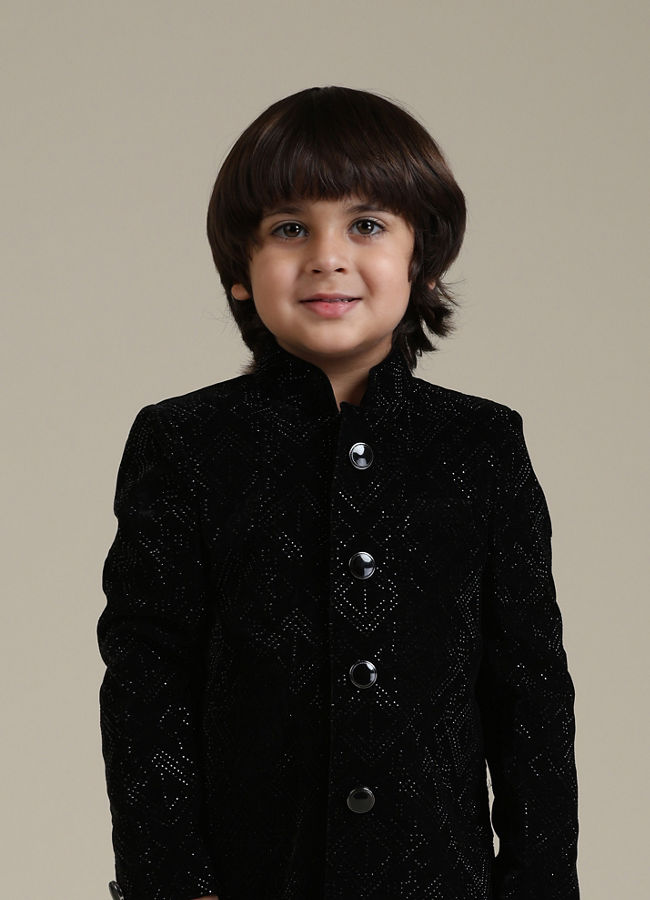 Manyavar Boys Velvety Black Boys Indo Western