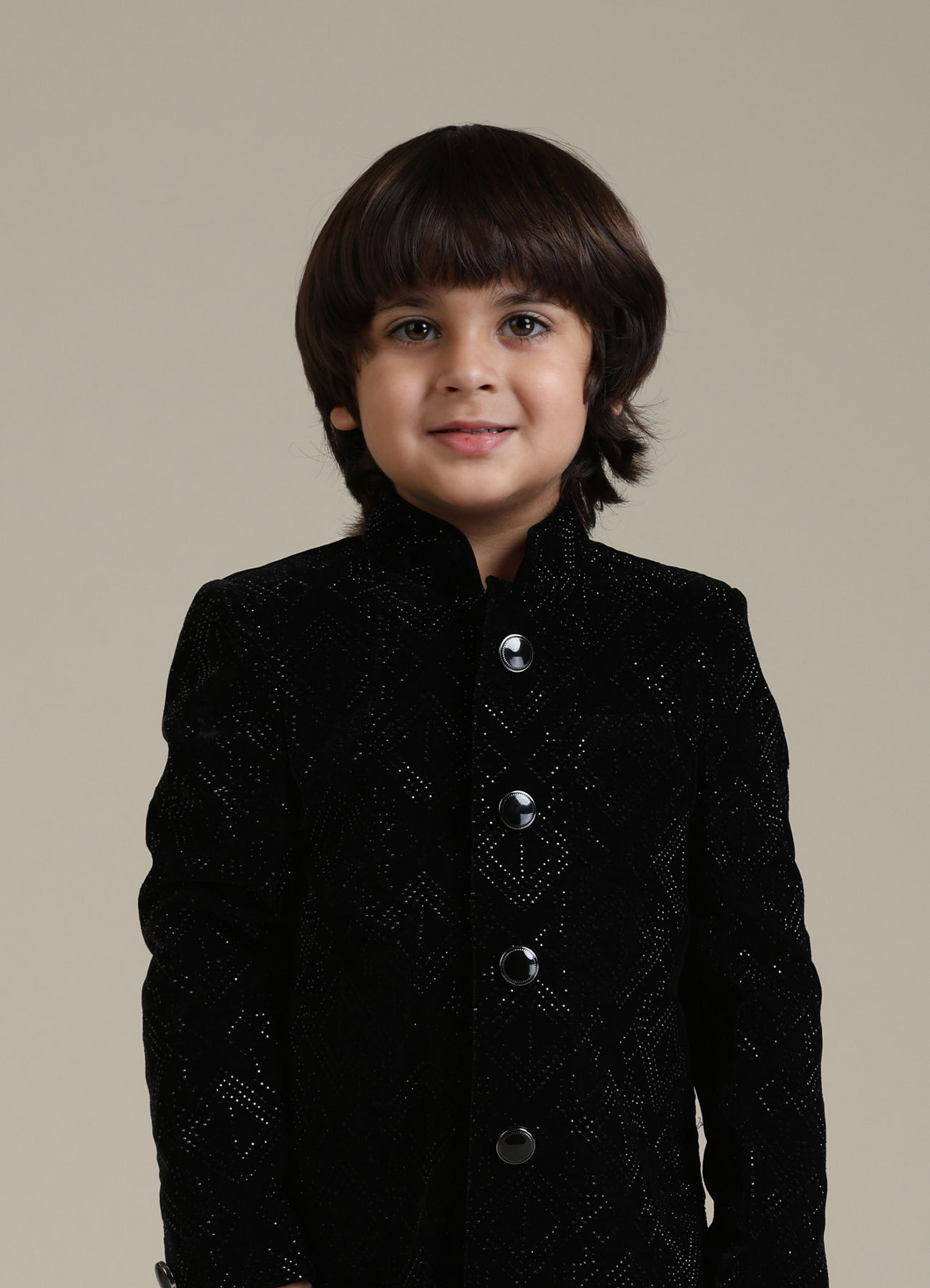 Manyavar Boys Velvety Black Boys Indo Western
