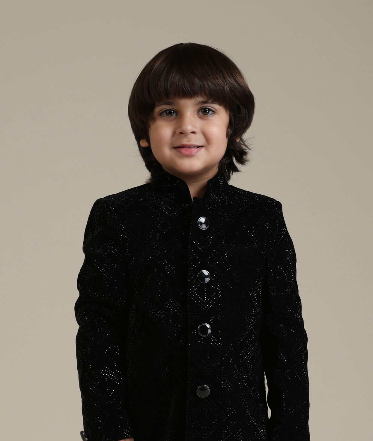Manyavar Boys Velvety Black Boys Indo Western