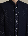 alt message - Manyavar Boys Boys Navy Blue Embroidered Indo Western Set with Sequin Work image number 1