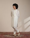 alt message - Manyavar Boys Boys Cream Self Patterned Indo-Western Set with Mirror work image number 2