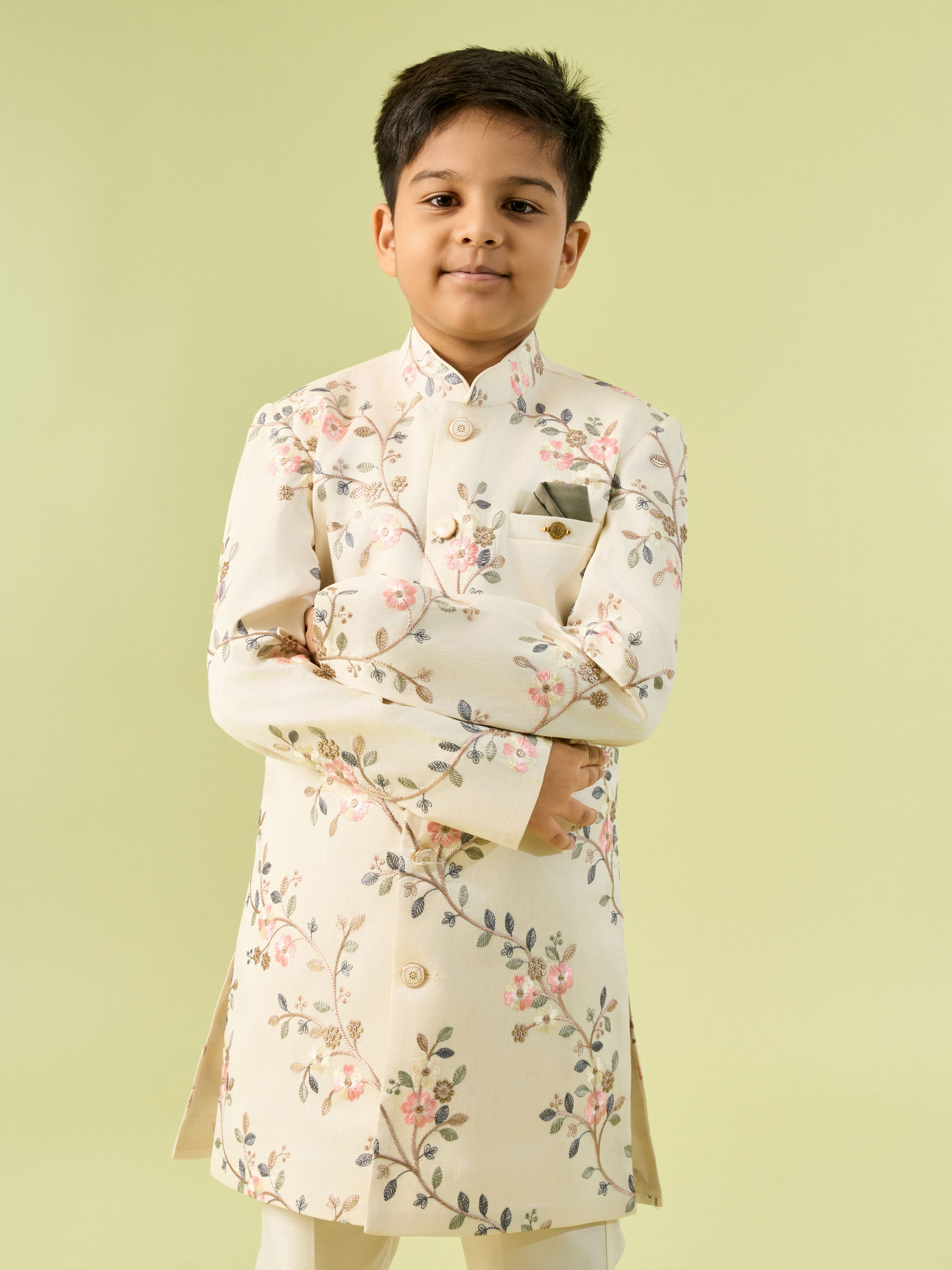 Manyavar Boys Regal Cream Boys Indo Western