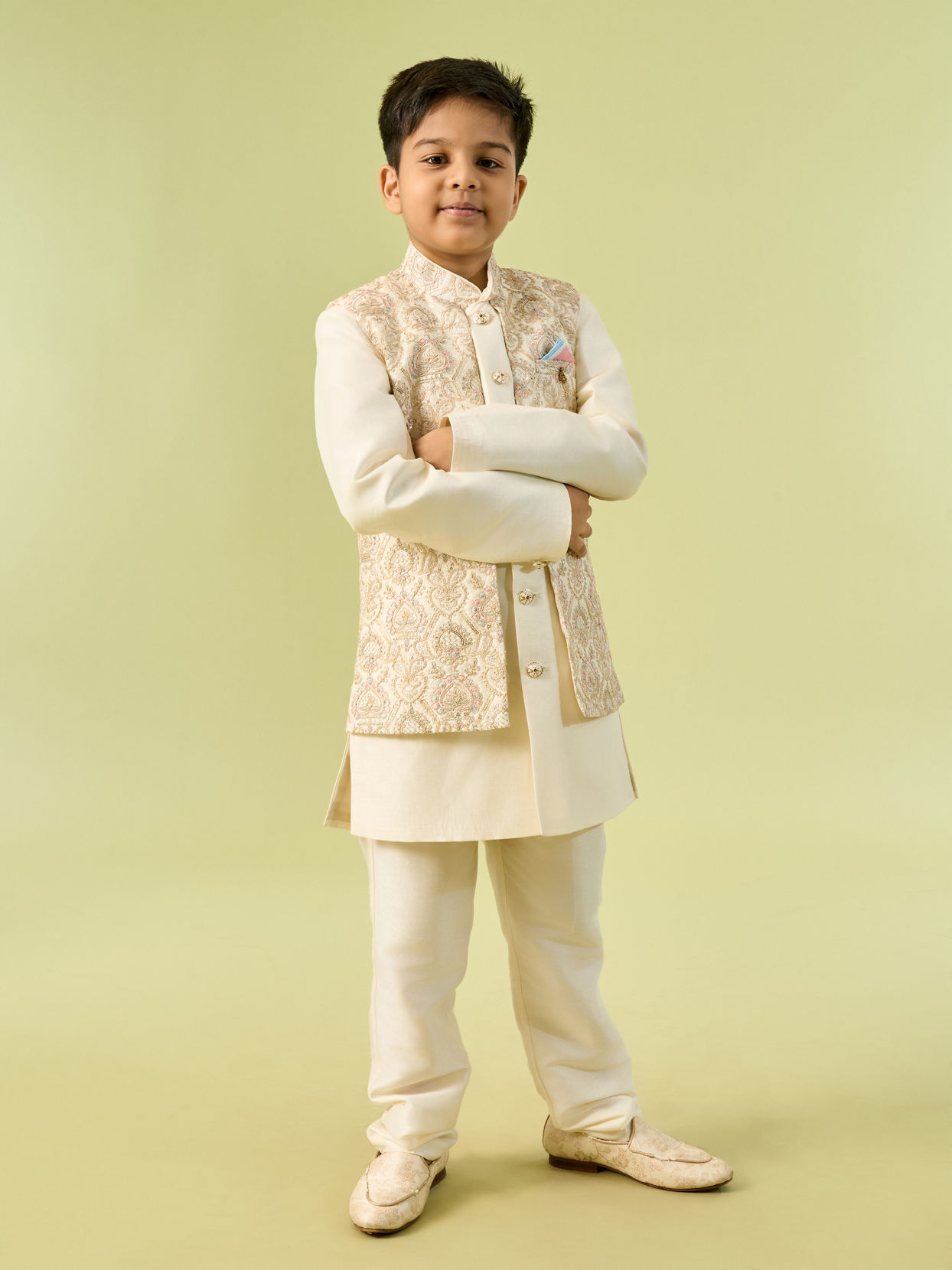 Manyavar Boys Charming Cream Indo Western