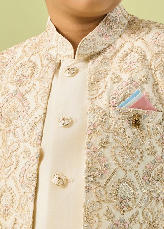 Manyavar Boys Charming Cream Indo Western