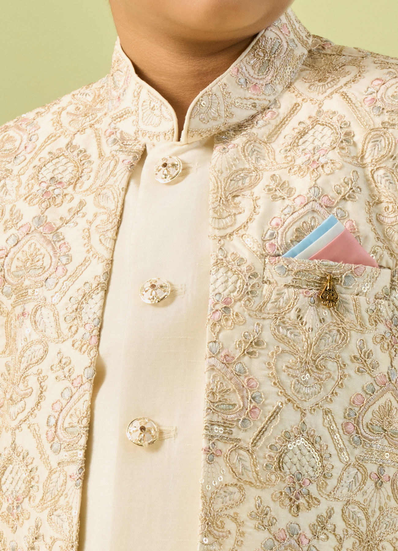 Manyavar Boys Charming Cream Indo Western