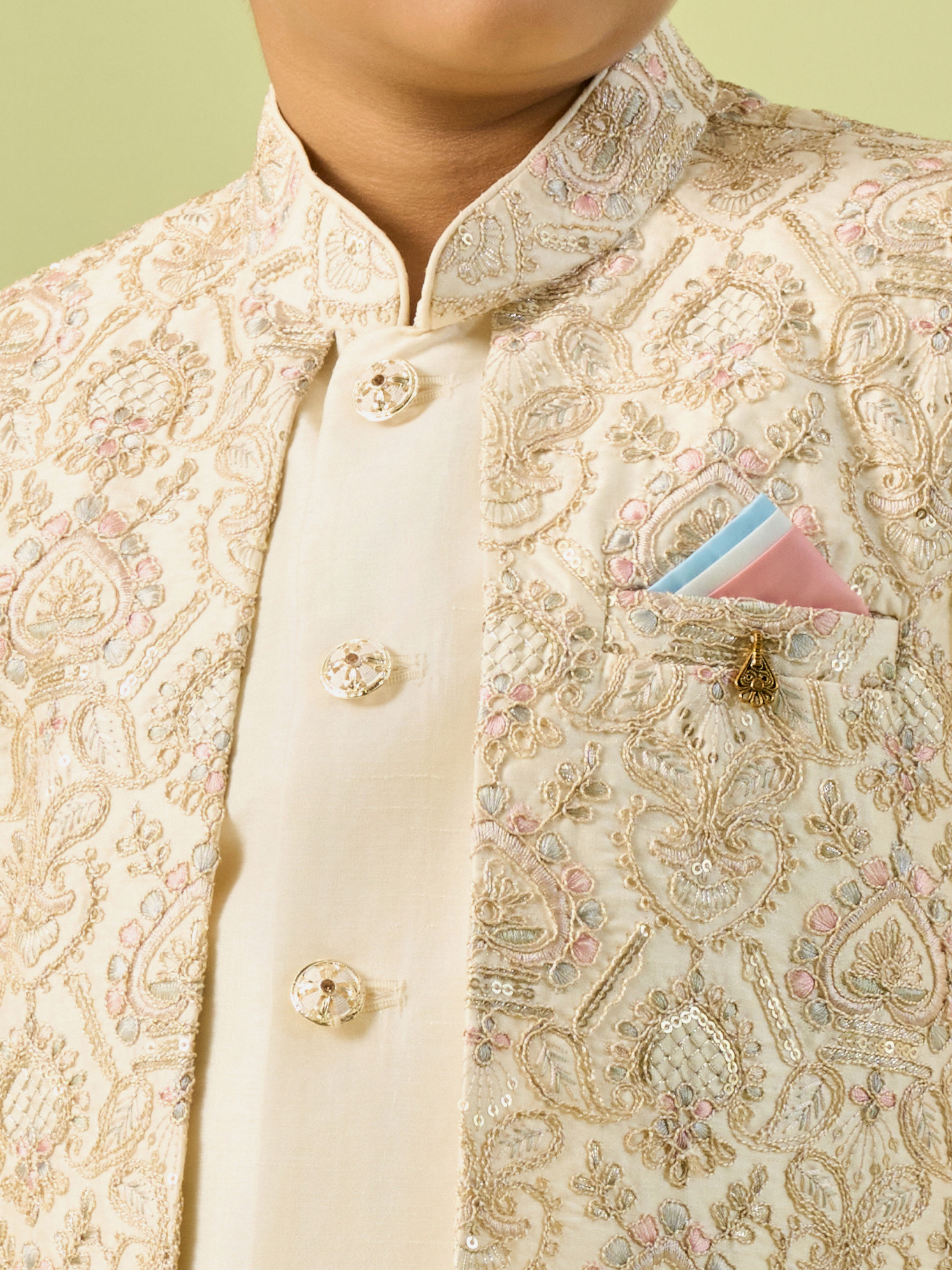 Manyavar Boys Charming Cream Indo Western