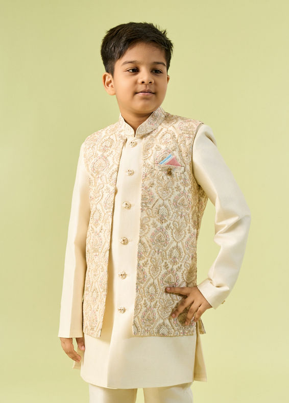 Manyavar Boys Charming Cream Indo Western