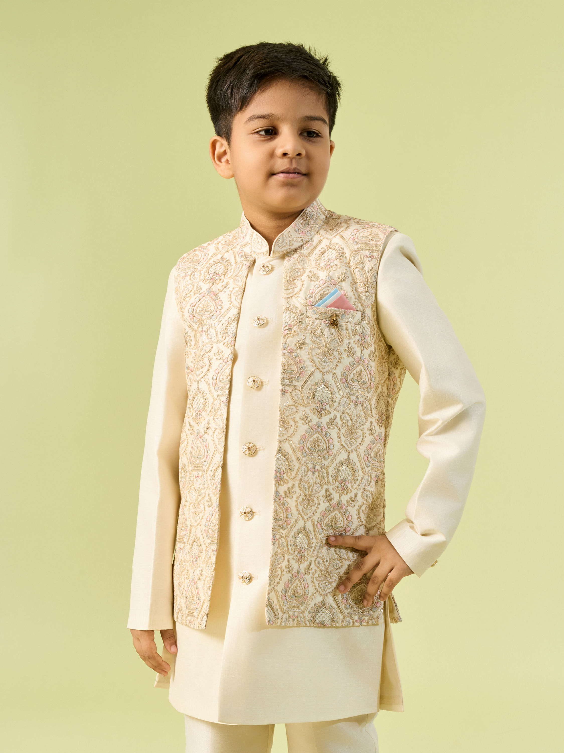Manyavar Boys Charming Cream Indo Western