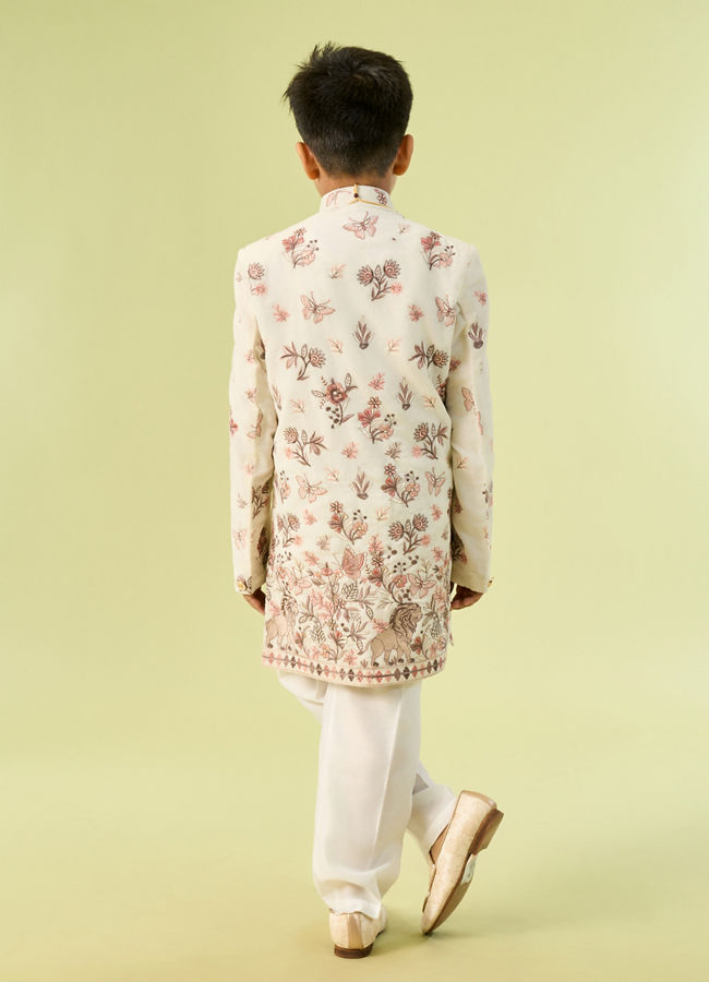 Manyavar Boys Velvety Cream Glory Indo Western