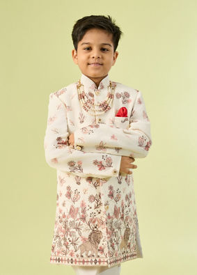 Manyavar Boys Velvety Cream Glory Indo Western