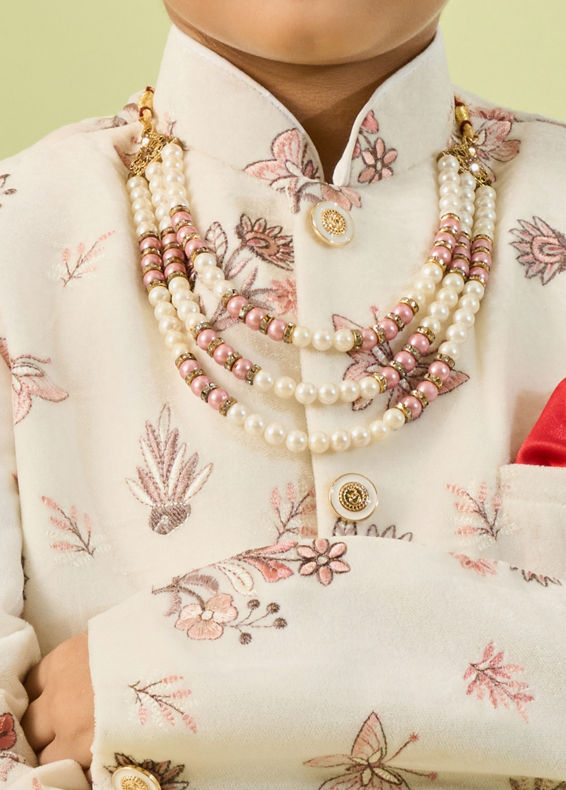 Manyavar Boys Velvety Cream Glory Indo Western