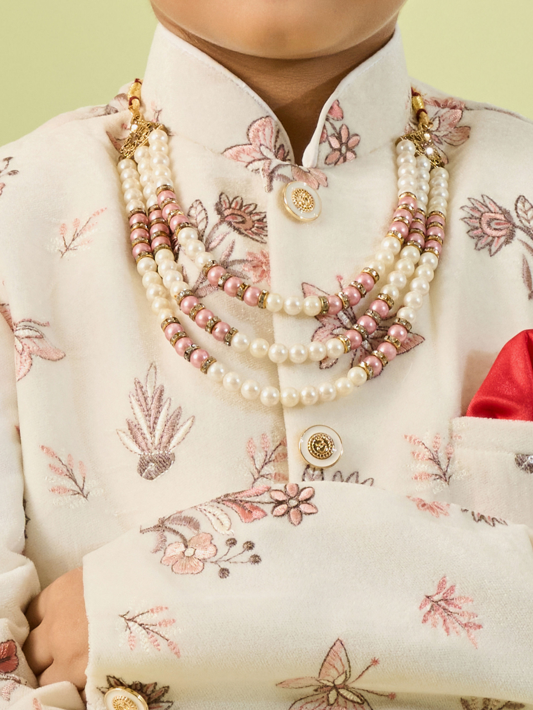 Manyavar Boys Velvety Cream Glory Indo Western