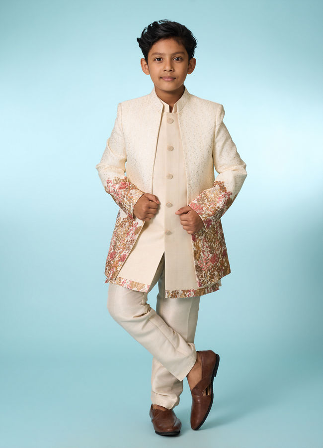 Manyavar Boys Festive Beige Indo Western