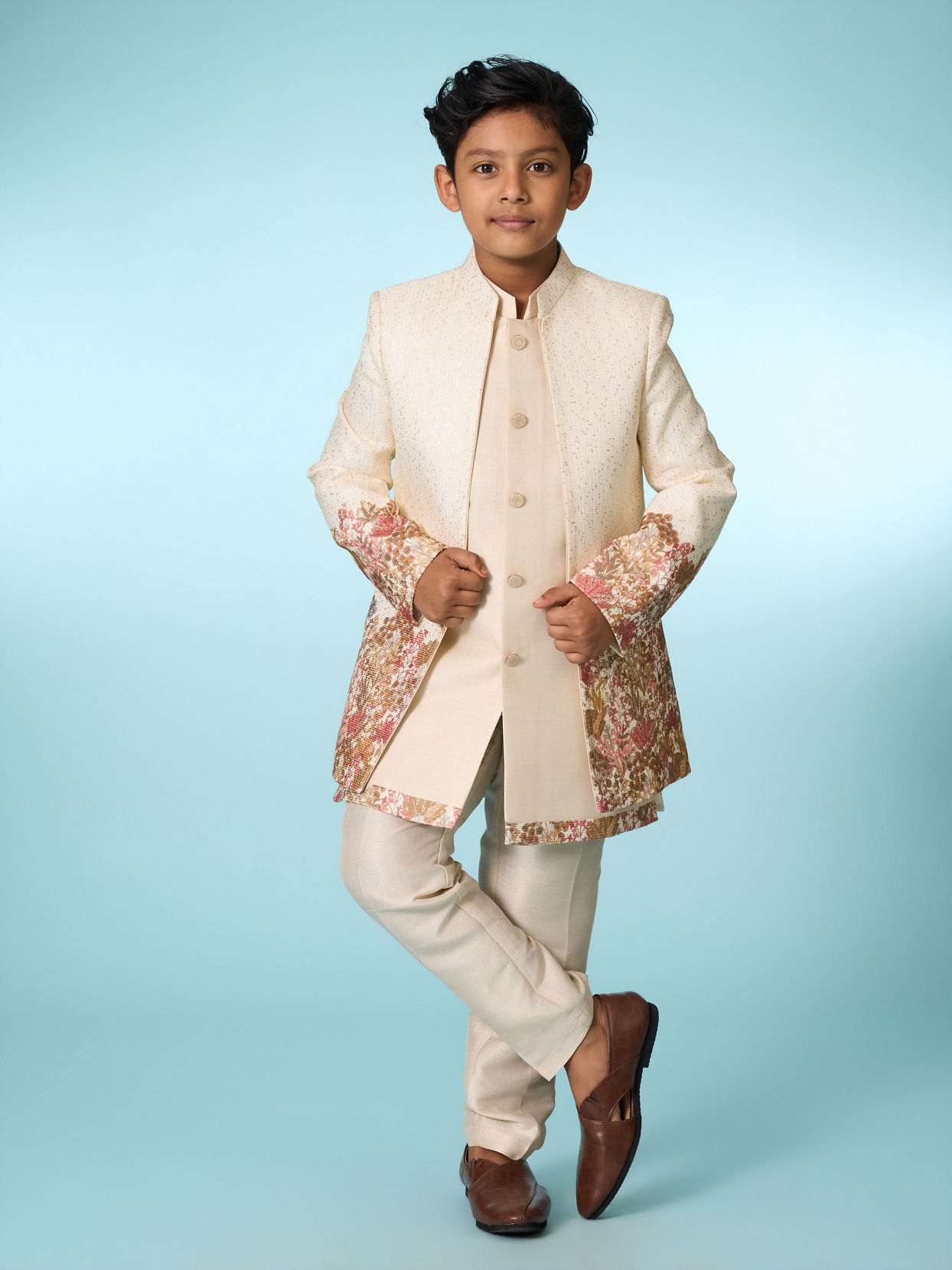 Manyavar Boys Festive Beige Indo Western
