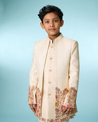 Manyavar Boys Festive Beige Indo Western