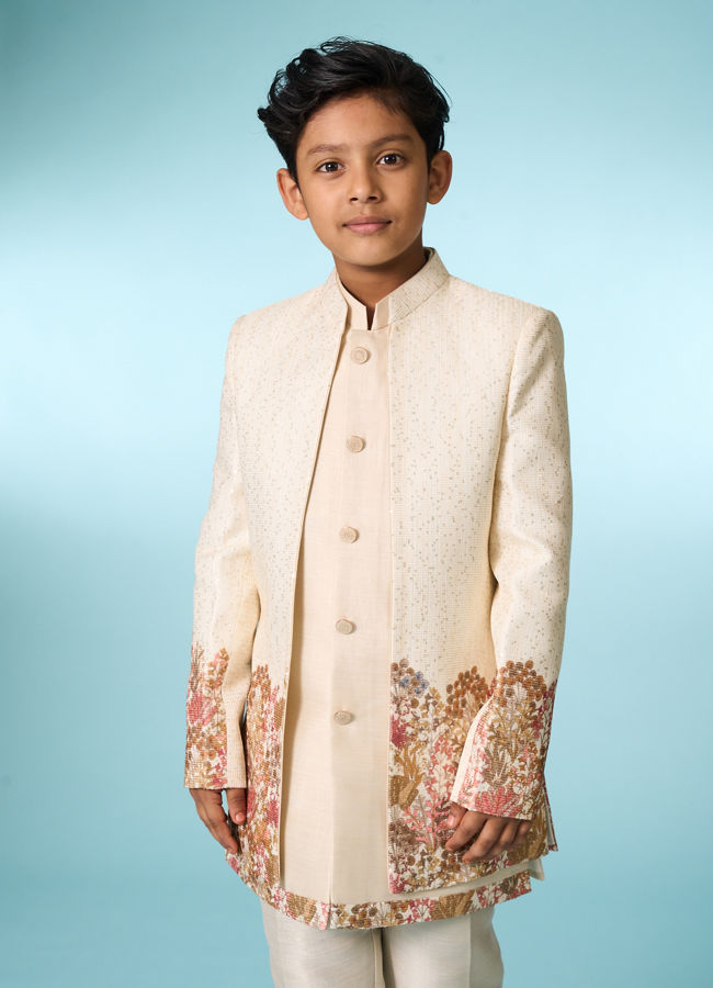 Manyavar Boys Festive Beige Indo Western