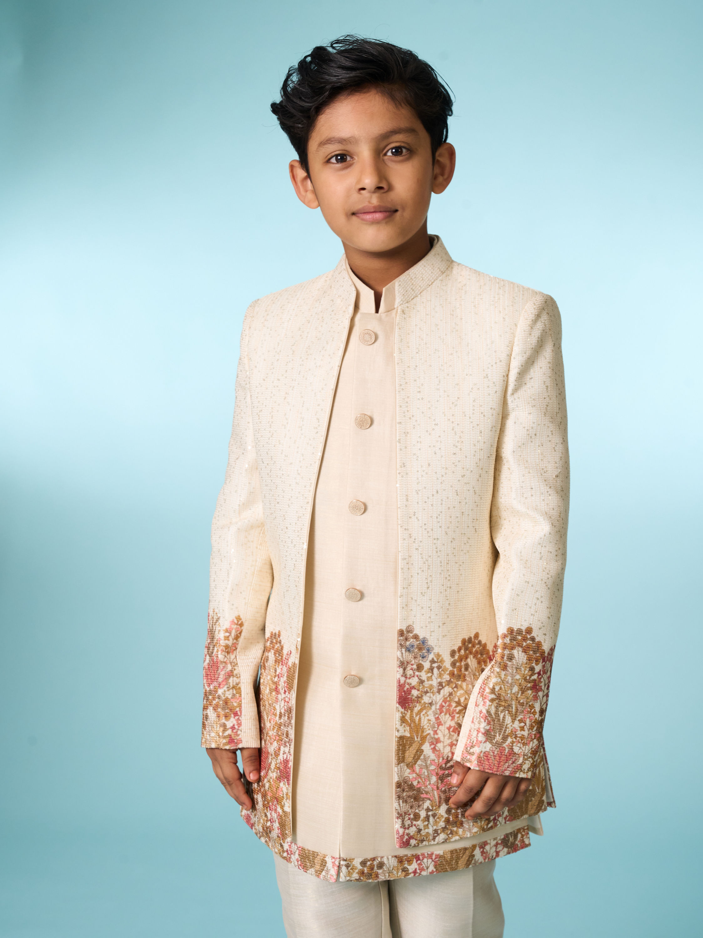 Manyavar Boys Festive Beige Indo Western