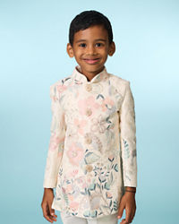 Manyavar Boys Cream Velvet Indo Western