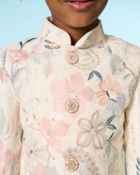 Manyavar Boys Cream Velvet Indo Western