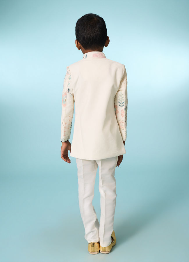 Manyavar Boys Cream Velvet Indo Western