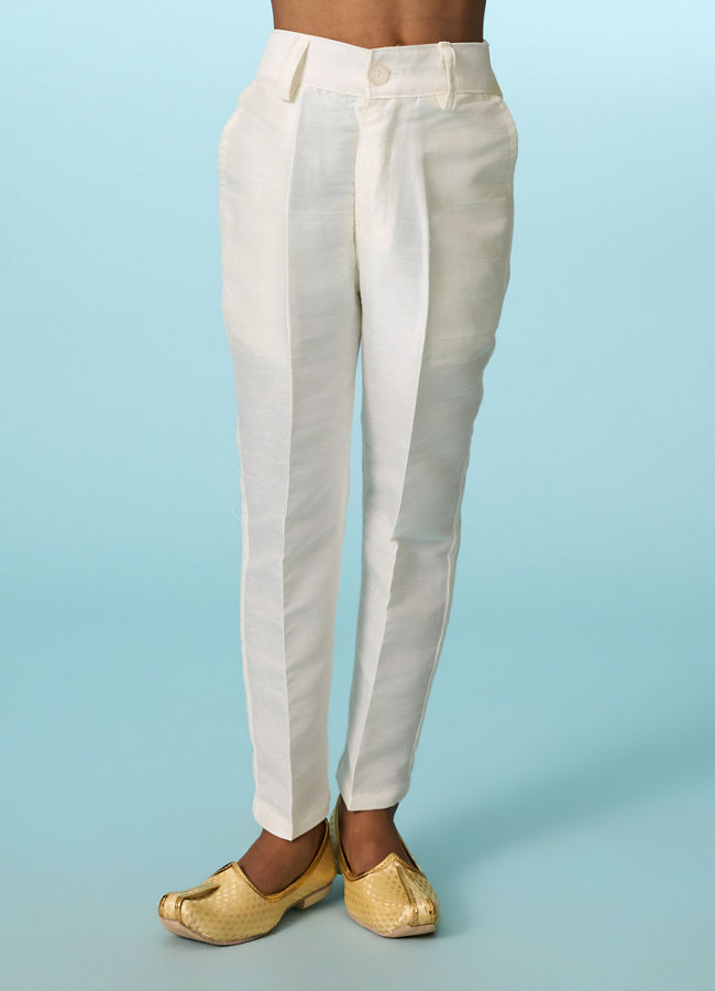 Manyavar Boys Cream Velvet Indo Western