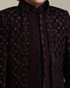 alt message - Manyavar Boys Wine Velvet Boy's Indo-Western with Thread Embroidery image number 1