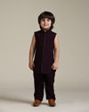 Manyavar Boys Wine Velvet Indo Western with Thread Embroidery