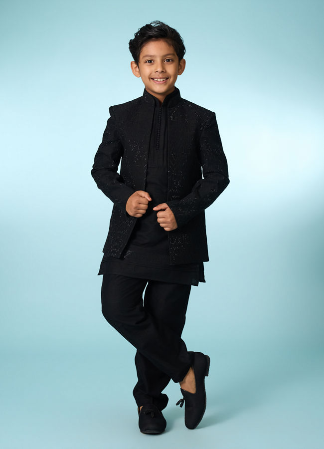 Manyavar Boys Black Elegance Indo Western