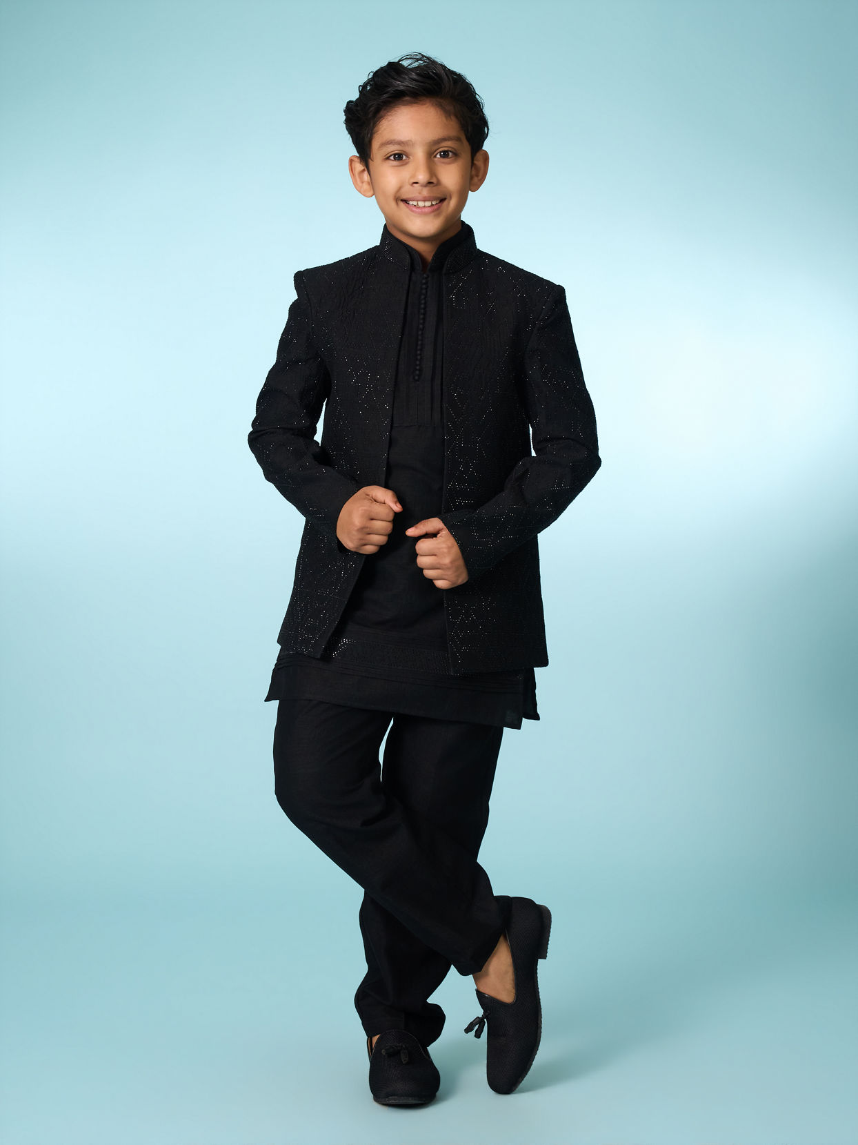 Manyavar Boys Black Elegance Indo Western