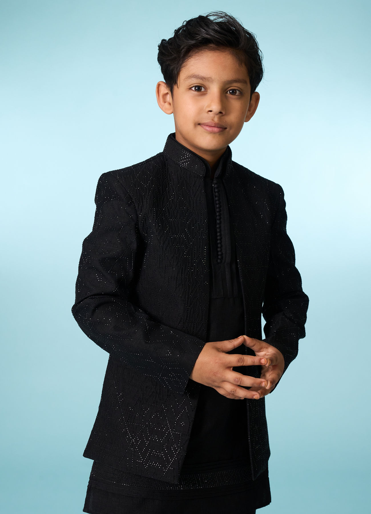Manyavar Boys Black Elegance Indo Western