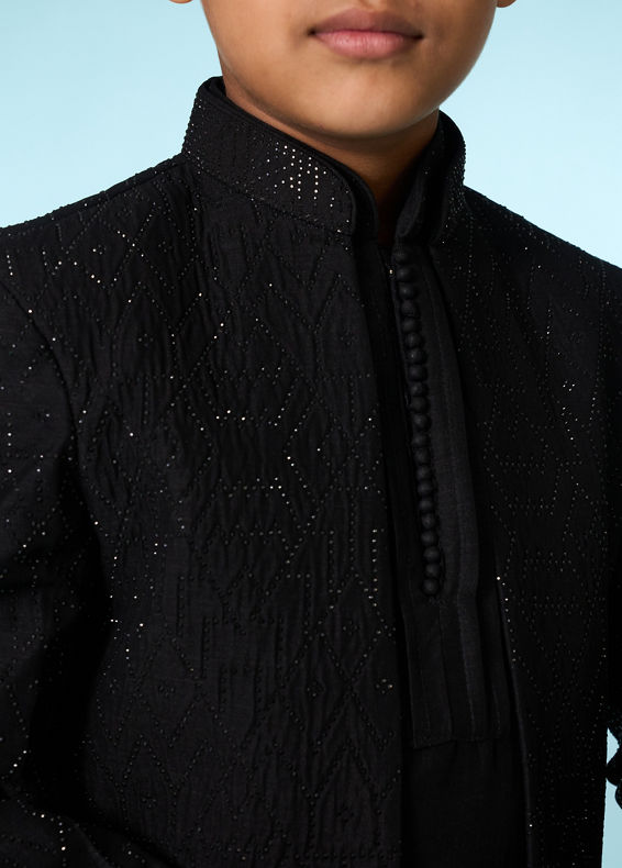 Manyavar Boys Black Elegance Indo Western