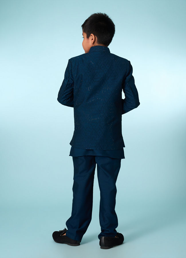 Manyavar Boys Teal Blue Indo Western Ensemble