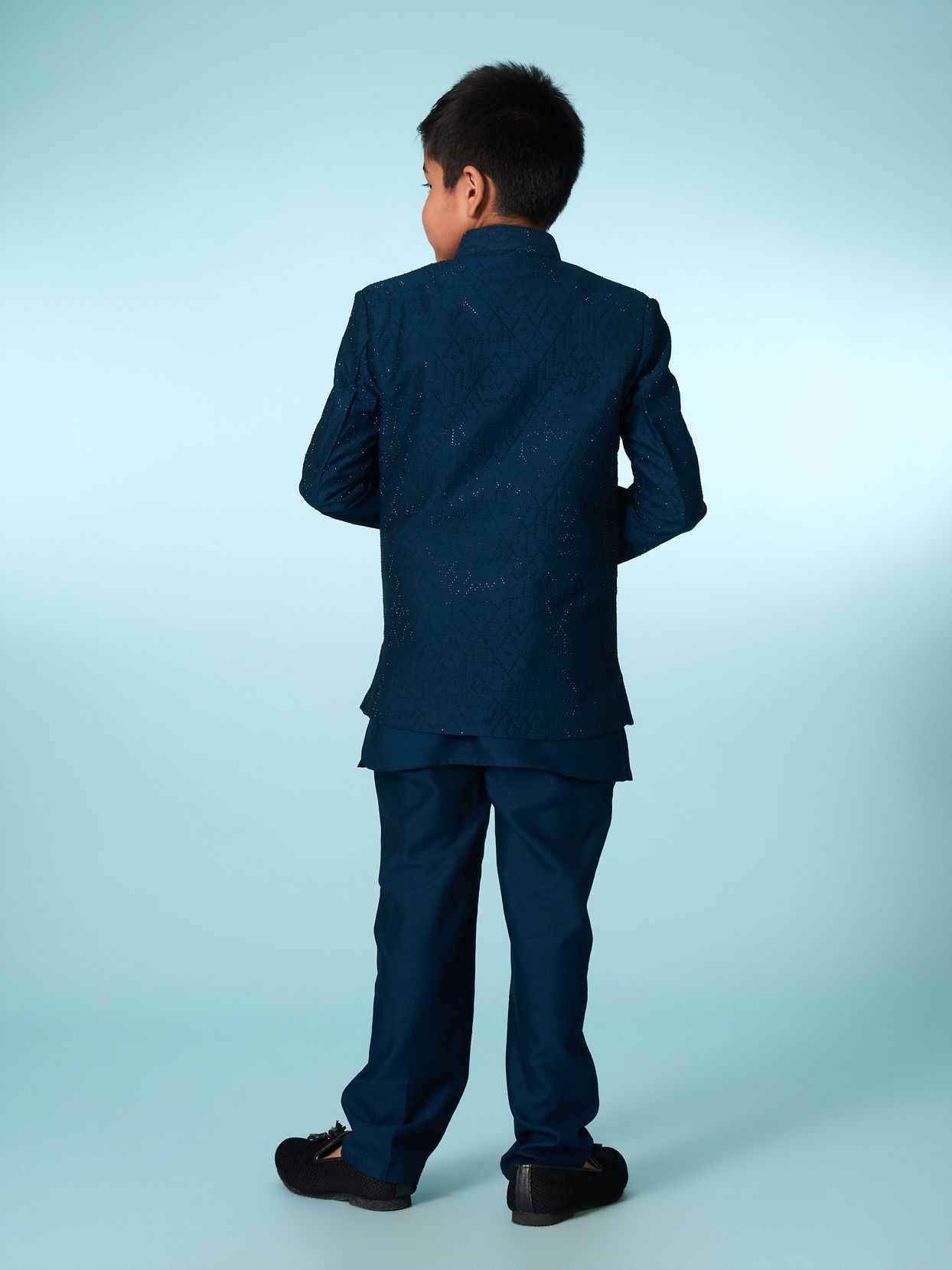 Manyavar Boys Teal Blue Indo Western Ensemble