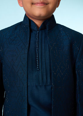 Manyavar Boys Teal Blue Indo Western Ensemble